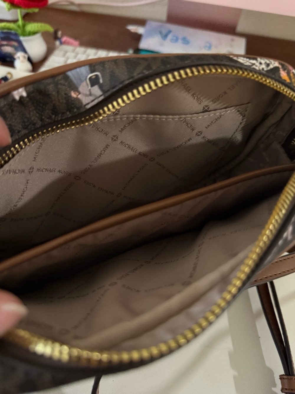 Michael Kors Brown Logo Print Crossbody with Floral and Animal Accents - Picture 2 of 4